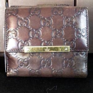 GUCCI Guccissima GG Brown Leather Bifold Wallet With Coin Section
